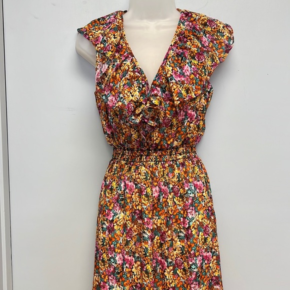 Lavender Brown Floral Flutter Sleeve Ruffled Maxi Dress - Picture 1 of 10